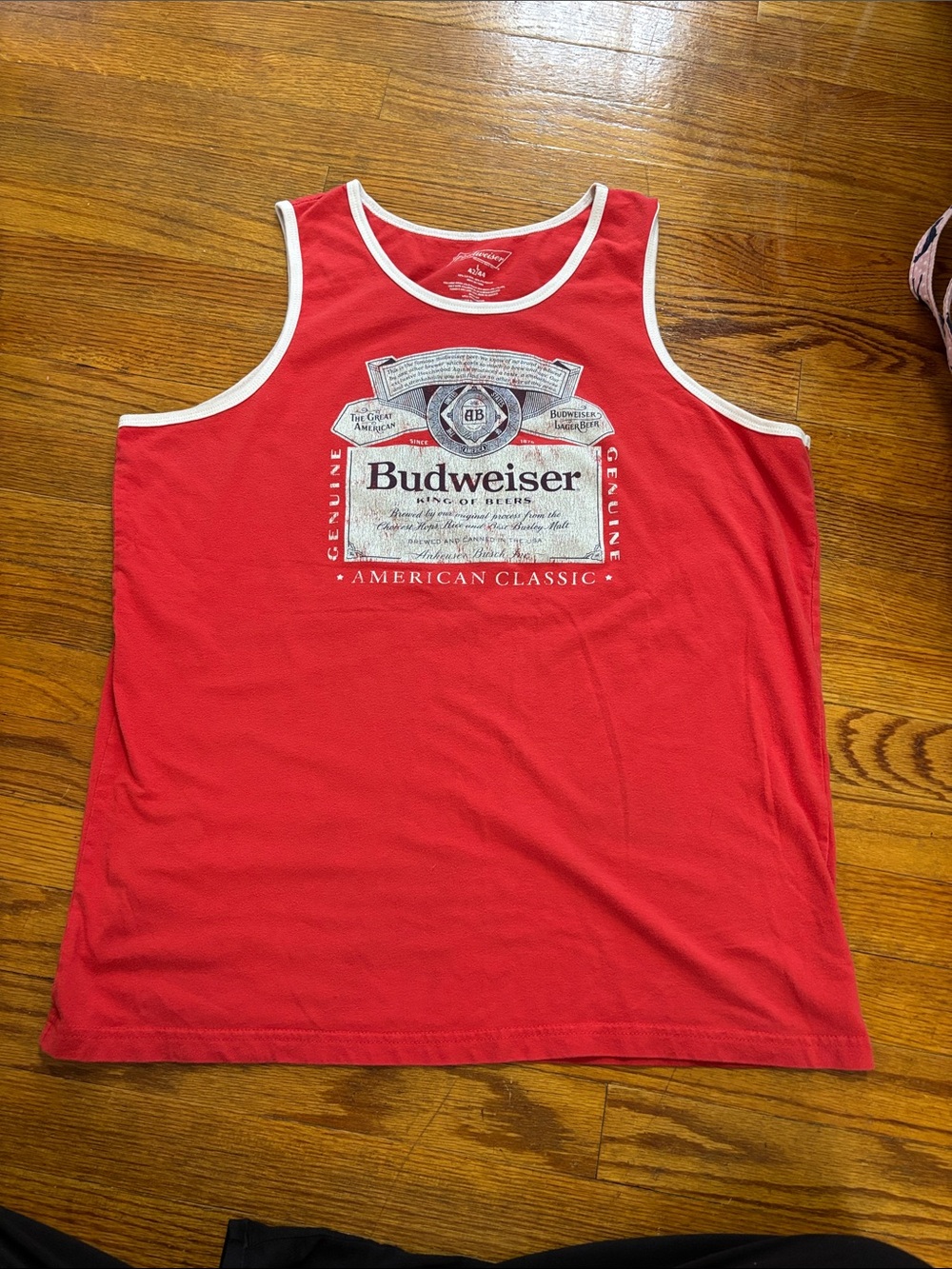 Vintage Budweiser Red Tank Top with White Trim and Logo